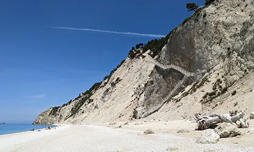 The north side of Egremni Beach. The stairway is visible on the right