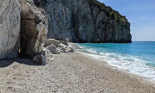 Rock formations on the south side of Milos Beach