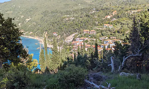 Looking back at Agios Nikitas, on the way to Milos Beach