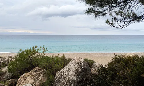 View from the free camping area at Pefkoulia Beach