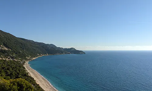 The view from the viewpoint above Pefkoulia Beach